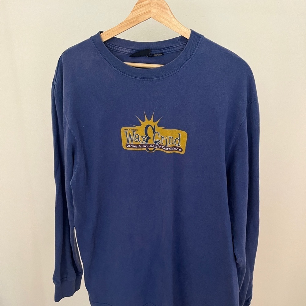 Y2K American Eagle Outfitters Wax & Grind Long Sleeve shirt blue and yellow